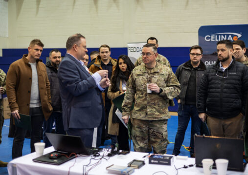 USAG-Bavaria held a Tech Expo where various companies pitched and demonstrated their latest tech to senior Army leaders in Grafenwoehr, Germany, Feb. 10, 2023. (U.S. Army photo by Spc. Christian Carrillo)