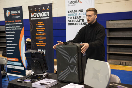 USAG-Bavaria held a Tech Expo where various companies pitched and demonstrated their latest tech to senior Army leaders in Grafenwoehr, Germany, Feb. 10, 2023. (U.S. Army photo by Spc. Christian Carrillo)